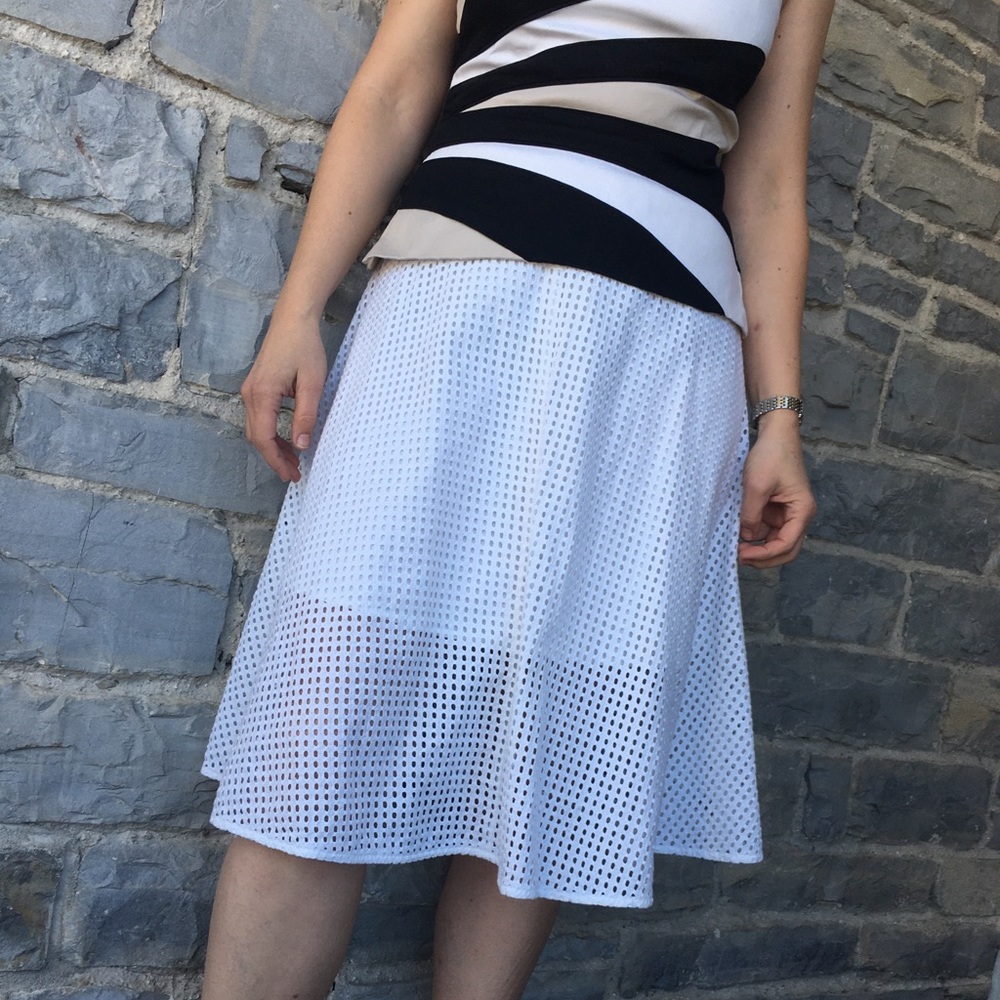 Club Monaco White Midi Eyelet Skirt